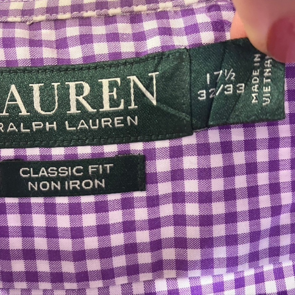 LAUREN Ralph Lauren Mens 17 1/2-32/33 Purple Check Classic Fit Non Iron Shirt - Picture 2 of 13